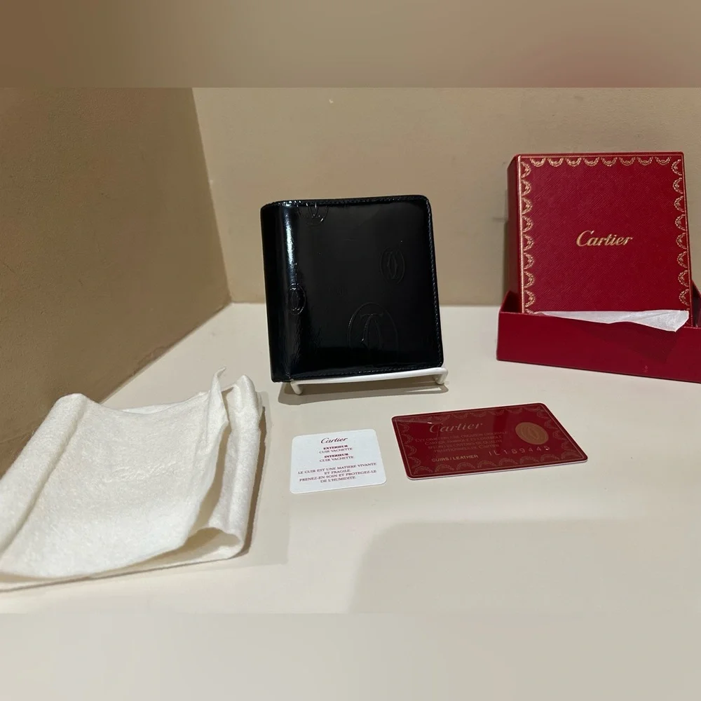 Cartier Happy Birthday Black Mens Wallet W/box and dustbag